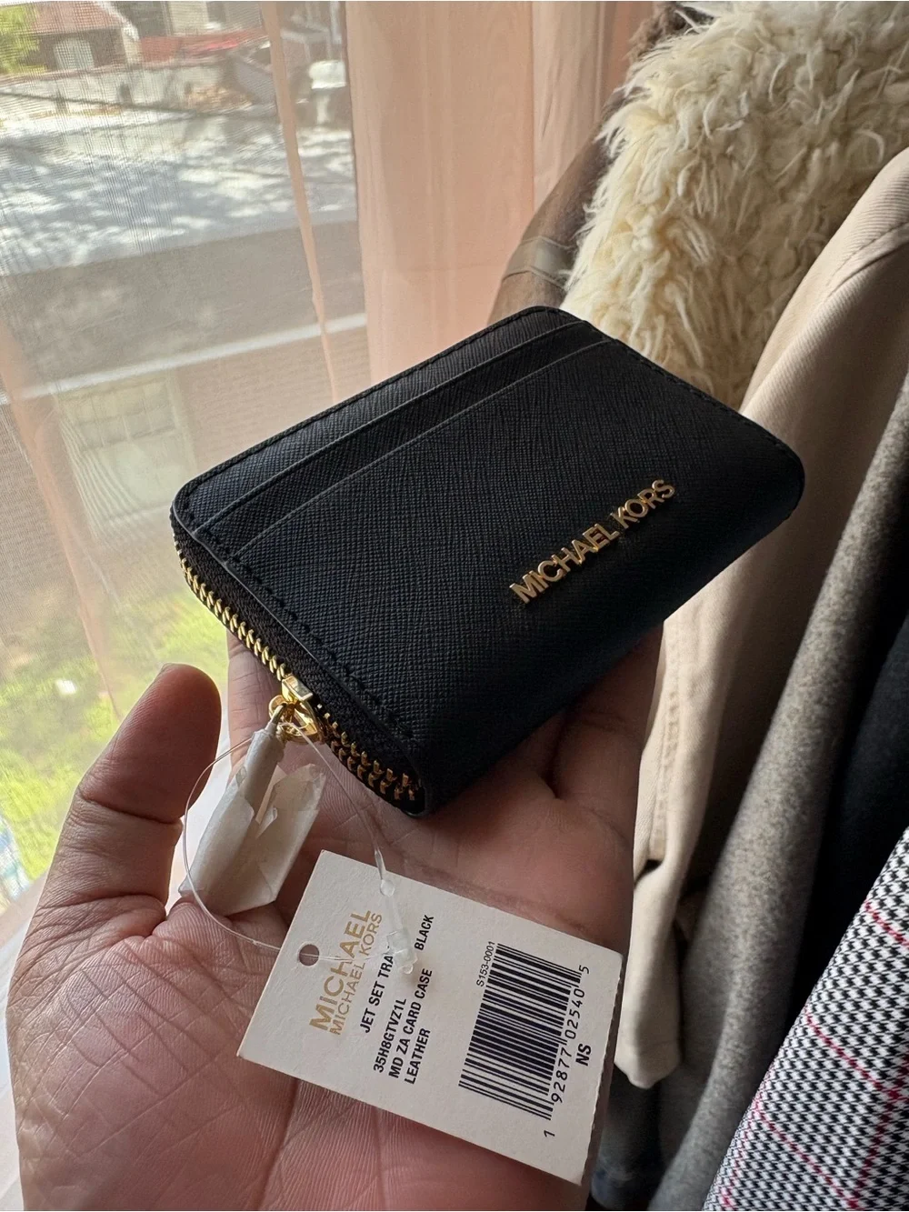 Michael Kors Jet Set Travel Wallet, Black Leather with Gold Logo